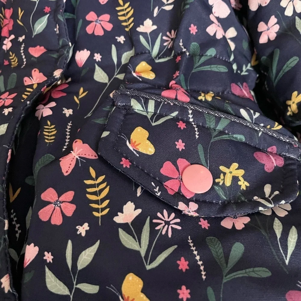 Primark Navy Blue Floral Baby Puffer Winter Coat Sz 18-24mos​​​